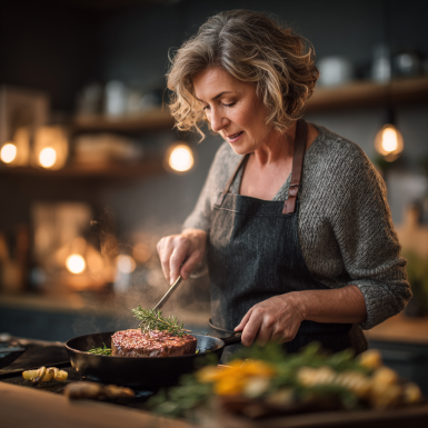 Активна літня жінка з корисними продуктами